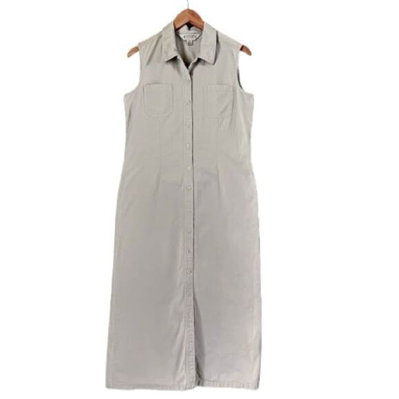 VTG Y2K Annex Casual Corner Cream Denim Maxi Dress Notched Collar Flaw SZ 10 - Picture 1 of 13